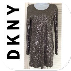 #11 DKNY Silver Mini Sequin Dress Sz S (CHRISTMAS